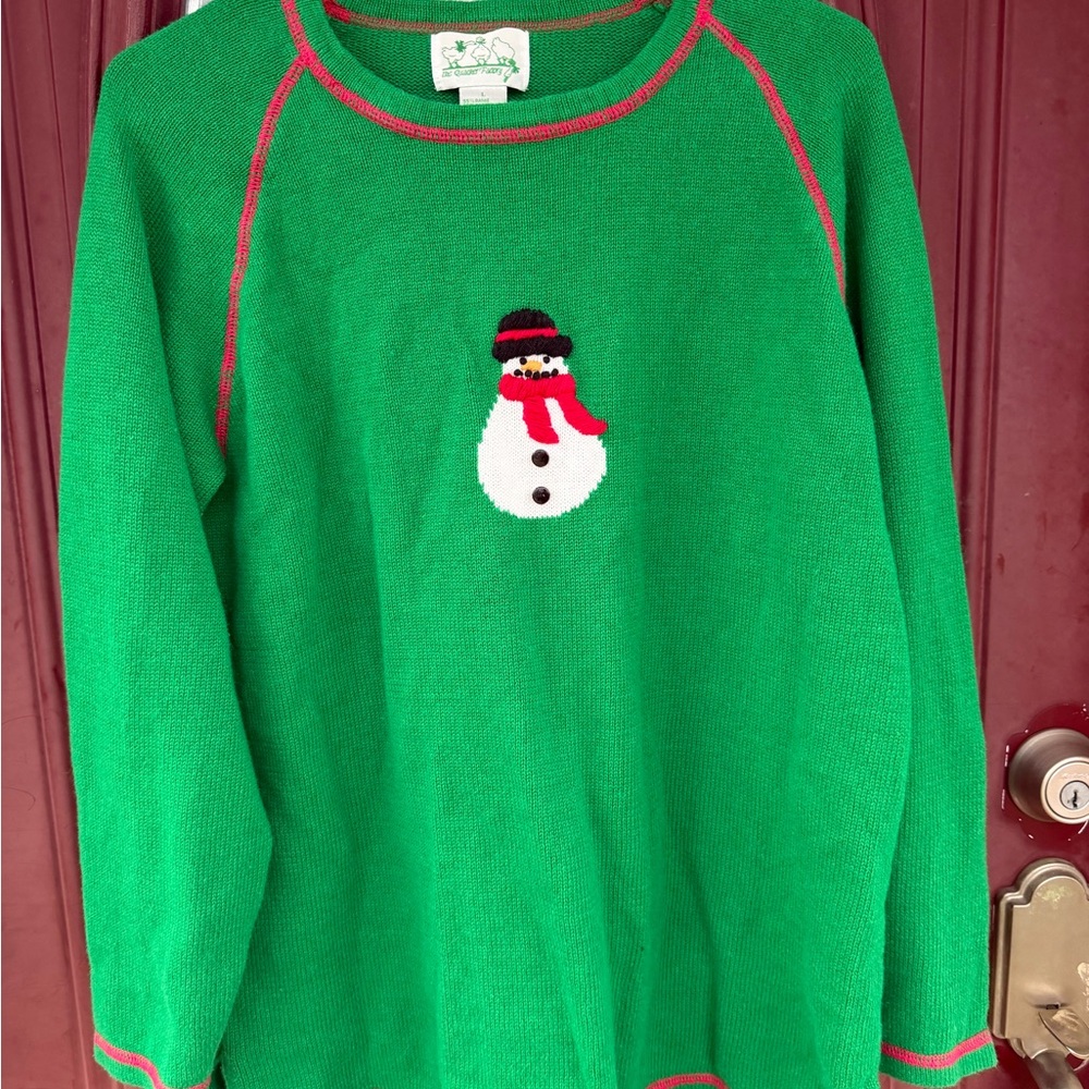 Quacker Factory Green Holiday Sweater with Red Stitching